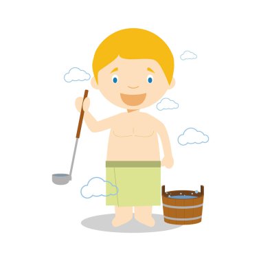 Geleneksel bir sauna karakter Finlandiya'dan. Vektör çizim. Çocuklar dünya koleksiyon.