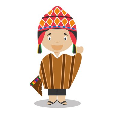 Karakter Peru'dan vektör çizim geleneksel şekilde giyinmiş. Çocuklar dünya koleksiyon.