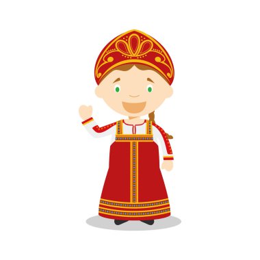 Karakter Rusya'dan vektör çizim geleneksel şekilde giyinmiş. Çocuklar dünya koleksiyon.