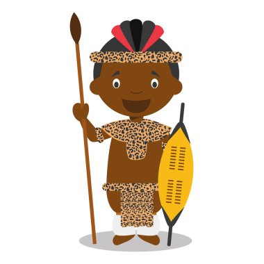 Character from South Africa. Zulu boy dressed in the traditional way of the Zulu tribe. Vector Illustration. Kids of the World Collection. clipart