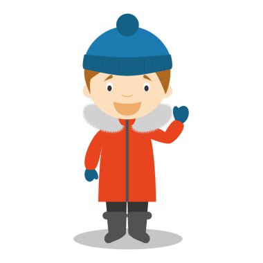 Güney Kutbu, Arctic veya Antarktika karakter vektör çizim geleneksel şekilde giyinmiş. Çocuklar dünya koleksiyon.