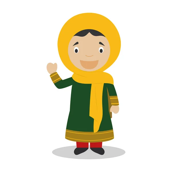 Personagem do Afeganistão vestida da maneira tradicional Vector Illustration. Coleção Kids of the World . — Vetor de Stock