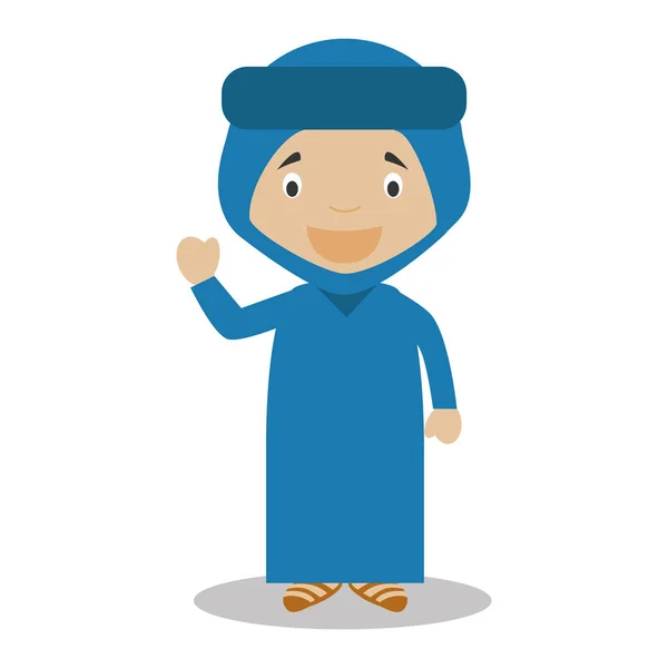 Karakter dari Aljazair berpakaian dengan cara tradisional Blue Desert Men. Vector Illustration. Anak-anak Koleksi Dunia . - Stok Vektor