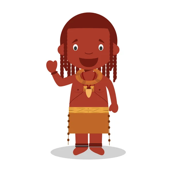 Personaje de Angola (tribu Himba) vestido de la manera tradicional Vector Illustration. Colección Niños del Mundo . — Archivo Imágenes Vectoriales