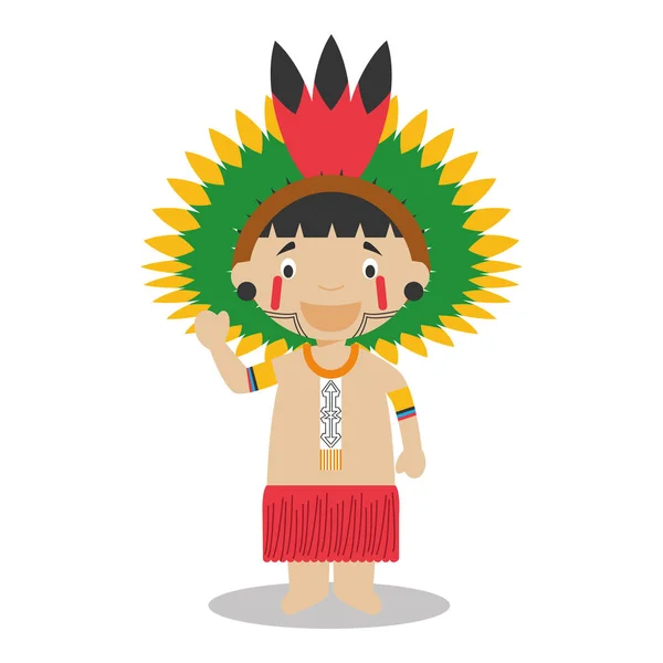Brezilya ve Venezüella Amazon bölgesinde karakterlerinden vektör çizim geleneksel şekilde giyinmiş. Çocuklar dünya koleksiyon. — Stok Vektör