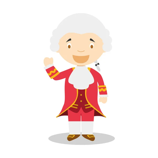 Wolfgang Amadeus Mozart personaggio del cartone animato. Illustrazione vettoriale. Collezione per bambini . — Vettoriale Stock