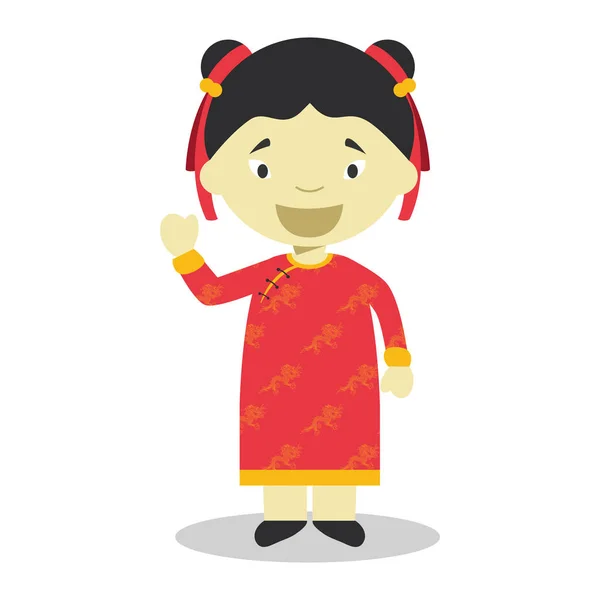 Personaje de China vestido de la manera tradicional Vector Illustration. Colección Niños del Mundo . — Vector de stock