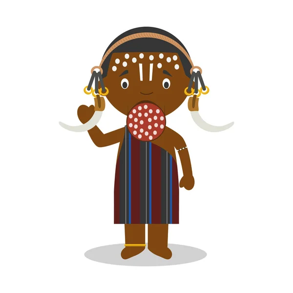 Postać z Etiopii (plemienia Mursi) ubrany w tradycyjny sposób ilustracji wektorowych. Dla dzieci z kolekcji świat. — Wektor stockowy