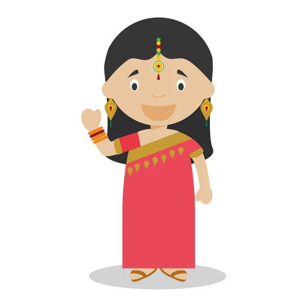 Character from India. Indian girl dressed in the traditional way with sari. Vector Illustration. Kids of the World Collection. — Stock Vector