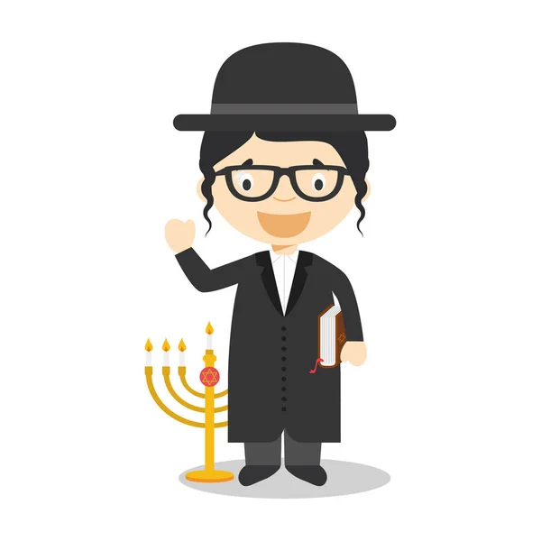 Judisk Rabbi seriefigur från Israel klädd på traditionellt sätt. Vektorillustration. Barn i världssamlingen. — Stock vektor