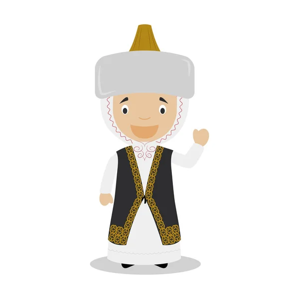 Personage uit Kazachstan gekleed in de traditionele manier vectorillustratie. Kinderen van de wereld-collectie. — Stockvector