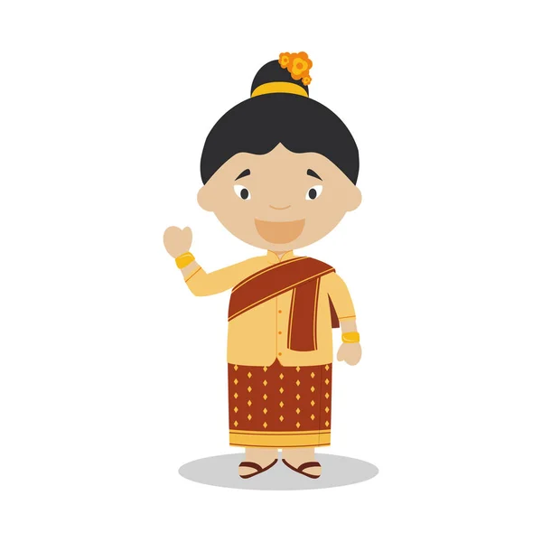 Personagem do Laos vestida da maneira tradicional Vector Ilustração. Coleção Kids of the World . —  Vetores de Stock