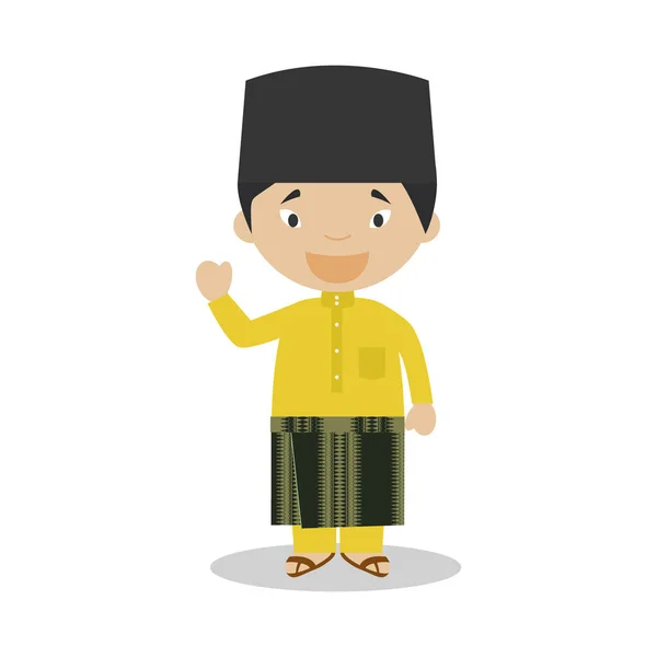 Karakter dari Malaysia berpakaian dengan cara tradisional Vector Illustration. Anak-anak Koleksi Dunia . - Stok Vektor