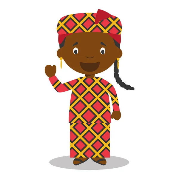 Personagem do Mali ou da África Central vestida da maneira tradicional Vector Illustration. Coleção Kids of the World . — Vetor de Stock