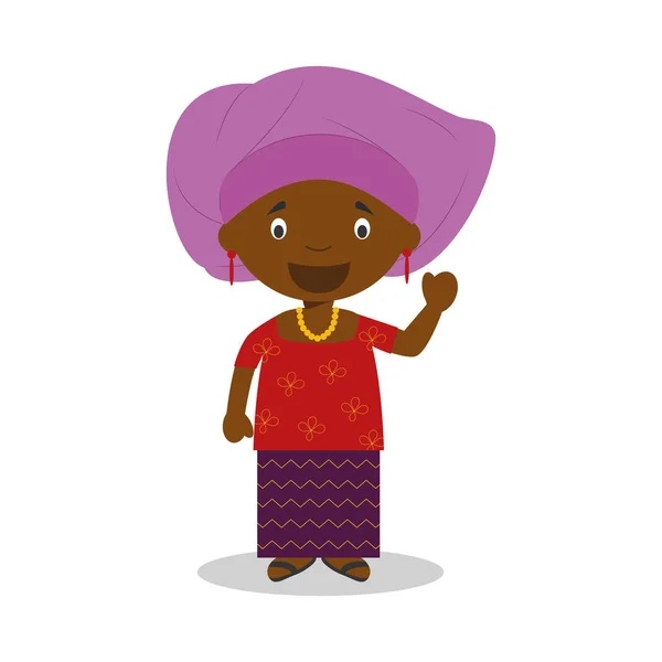 Personaje de Nigeria vestido de la manera tradicional con una gele. Ilustración vectorial. Colección Niños del Mundo . — Vector de stock