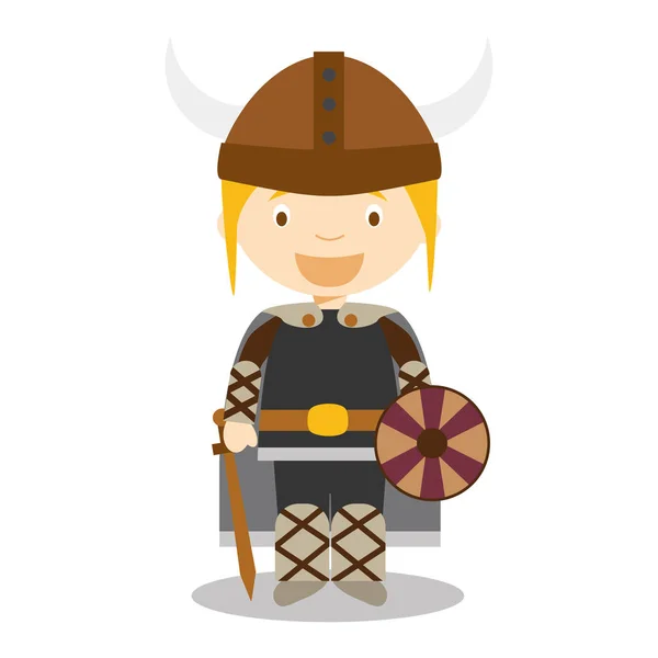 Personagem da Suécia, Noruega ou Escandinávia. Rapaz viking vestido da maneira tradicional Vector Ilustração. Coleção Kids of the World . — Vetor de Stock