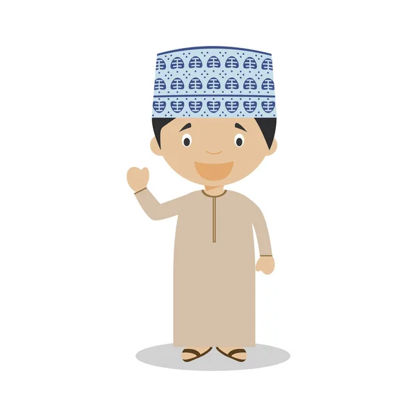 Χαρακτήρα από Ομάν ντυμένοι με τον παραδοσιακό τρόπο εικονογράφηση φορέα. Τα παιδιά από τη συλλογή του κόσμου. — Διανυσματικό Αρχείο