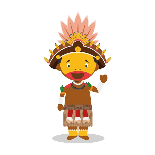 Figur aus Papua Neuguinea (Stamm der Dani) in traditioneller Vektorillustration. Kinder der Welt-Sammlung. — Stockvektor
