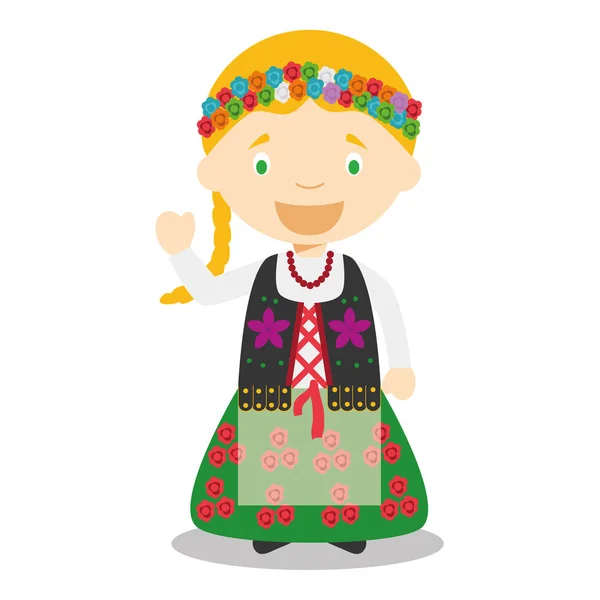 Χαρακτήρα από την Πολωνία ντυμένοι με τον παραδοσιακό τρόπο εικονογράφηση φορέα. Τα παιδιά από τη συλλογή του κόσμου. — Διανυσματικό Αρχείο