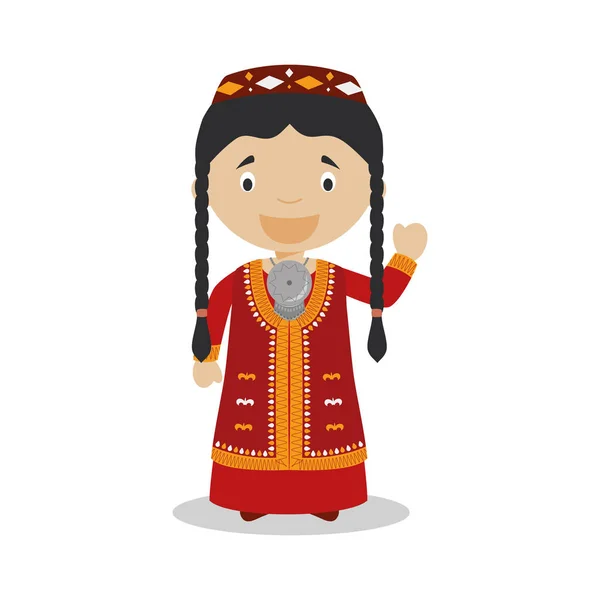 Personage uit Turkmenistan gekleed in de traditionele manier vectorillustratie. Kinderen van de wereld-collectie. — Stockvector