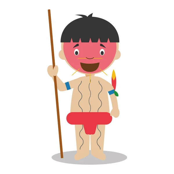 Character from Venezuela dressed in the traditional way as a Yanomami indigenous. Vector Illustration. Kids of the World Collection. — Stock Vector