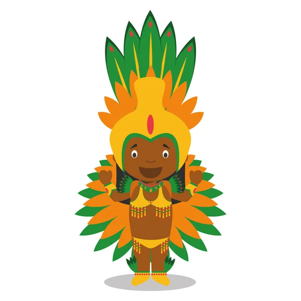 Personaje brasileño vestido de la manera tradicional como bailarín de carnaval. Ilustración vectorial. Colección Niños del Mundo . — Vector de stock