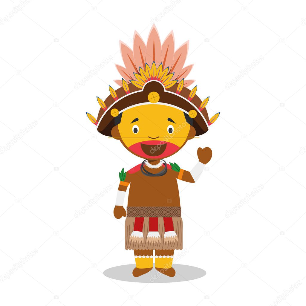 Character from Papua New Guinea (Dani Tribe) dressed in the traditional way Vector Illustration. Kids of the World Collection.