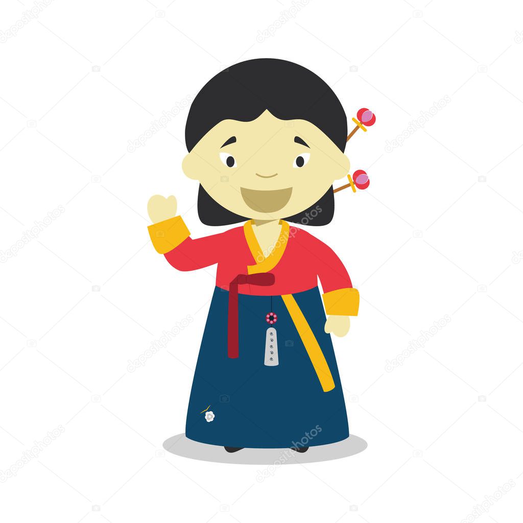 Character from South Korea dressed in the traditional way with hanbok. Vector Illustration. Kids of the World Collection.