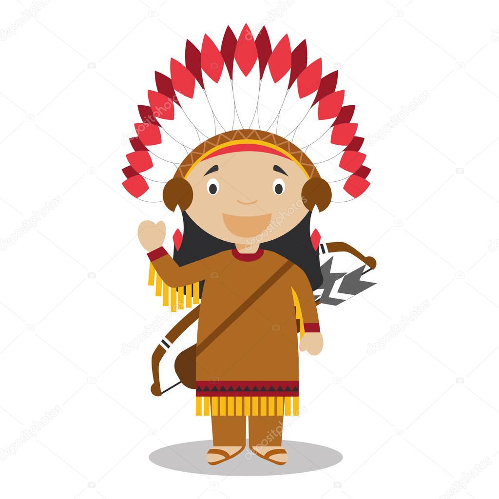 Character from United States dressed in the traditional way of the American Indians. Vector Illustration. Kids of the World Collection.