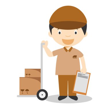 Sevimli çizgi vektör çizim bir kurye veya bir taşıyıcı