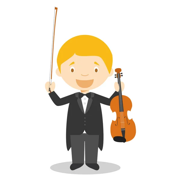 Lindo vector de dibujos animados ilustración de un músico clásico o un violinista — Vector de stock