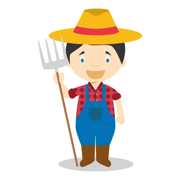 Lindo vector de dibujos animados ilustración de un agricultor — Vector de stock