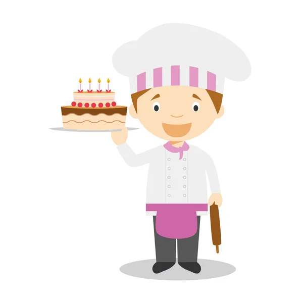 Lindo vector de dibujos animados ilustración de un chef de pastelería — Vector de stock