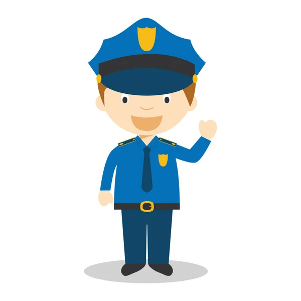 Lindo vector de dibujos animados ilustración de un policía — Vector de stock