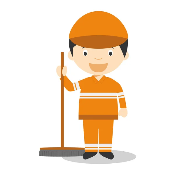 Cute cartoon vector illustration of a street sweeper — Stock Vector