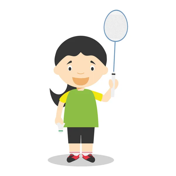 Sport tekenfilm vectorillustraties: Badminton (vrouw) — Stockvector