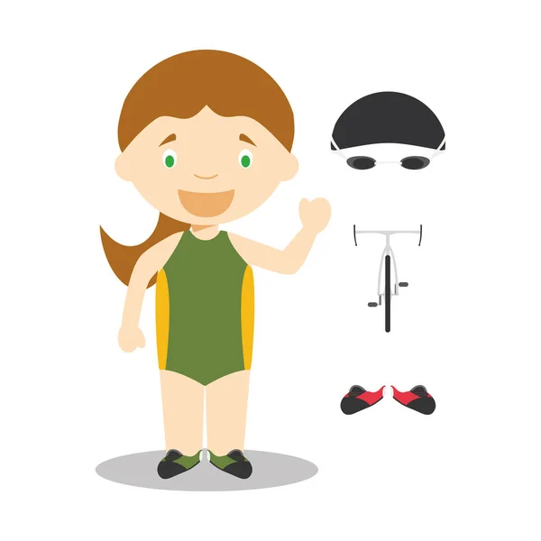 Sporturi desene animate ilustrații vectoriale: Triathlon (femeie ) — Vector de stoc