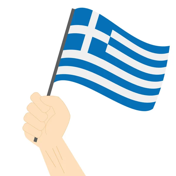 Portare e issare la bandiera nazionale della Grecia — Vettoriale Stock