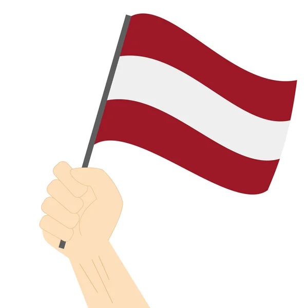 Sostener y izar la bandera nacional de Letonia — Vector de stock