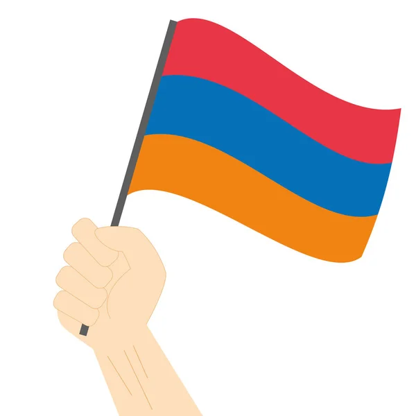 Sostener y izar la bandera nacional de Armenia — Vector de stock