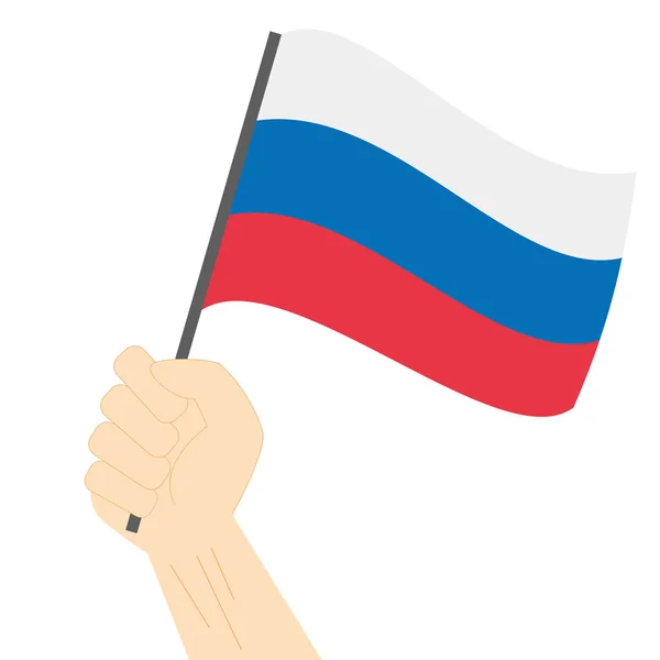 Hand halten und die russische Nationalflagge hissen — Stockvektor