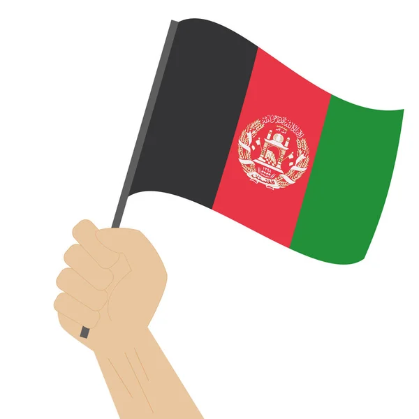Hand holding and raising the national flag of Afghanistan — Stock Vector