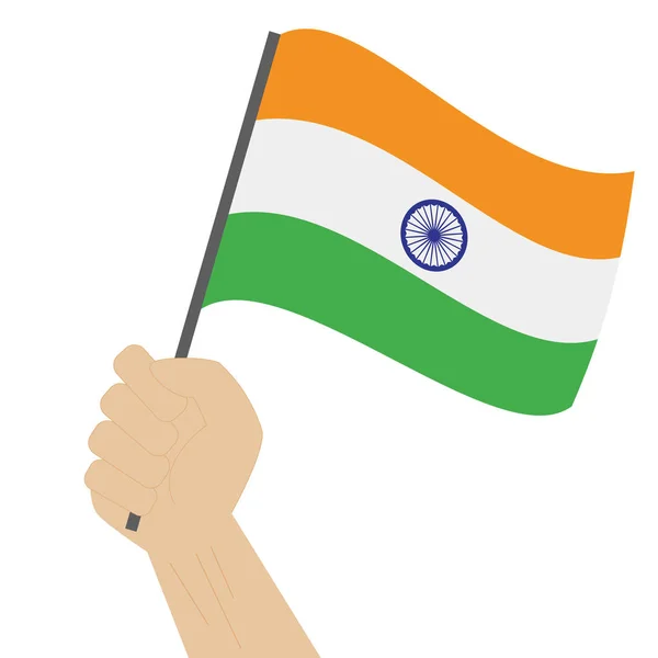 Sostener y izar la bandera nacional de la India — Vector de stock