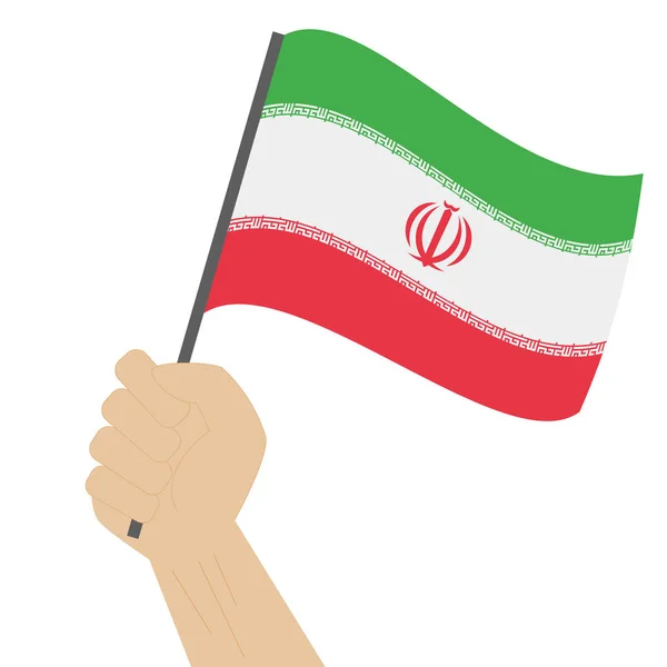 Hand holding and raising the national flag of Iran — Stock Vector