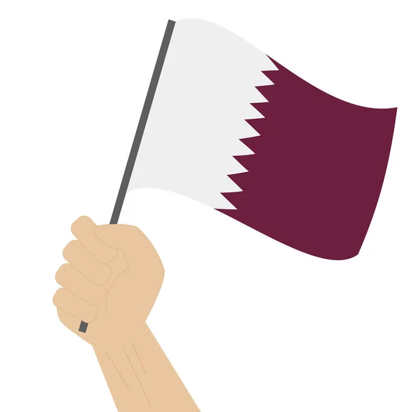 Держать и поднимать национальный флаг Катара — стоковый вектор