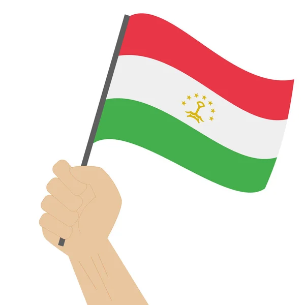 Ruka hospodářství a zvyšování státní vlajka Tádžikistánu — Stockový vektor