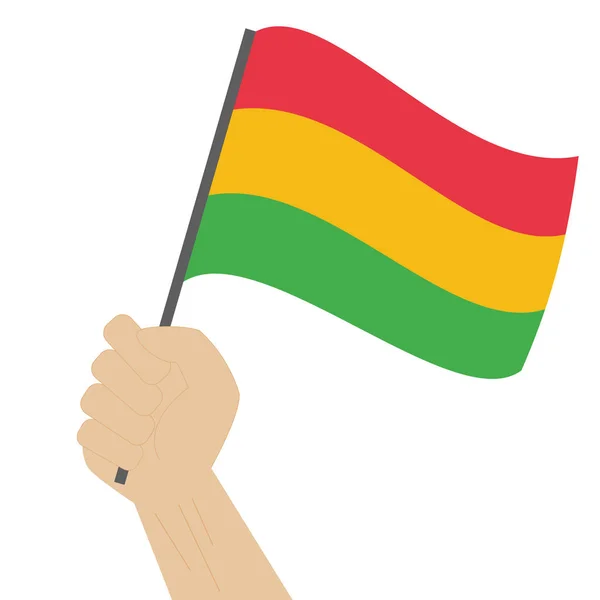 Hand halten und die Nationalflagge von Bolivien hissen — Stockvektor