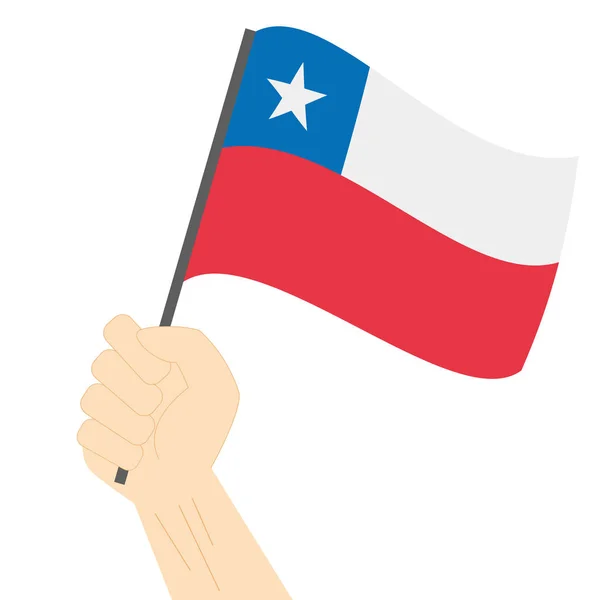 手里拿的提高的智利国旗 — 图库矢量图片