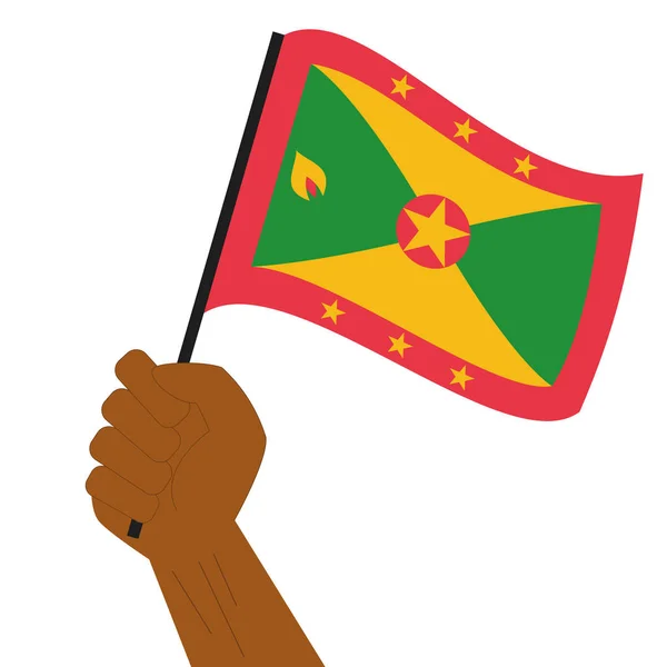 Hand halten und die Nationalflagge von Grenada hissen — Stockvektor