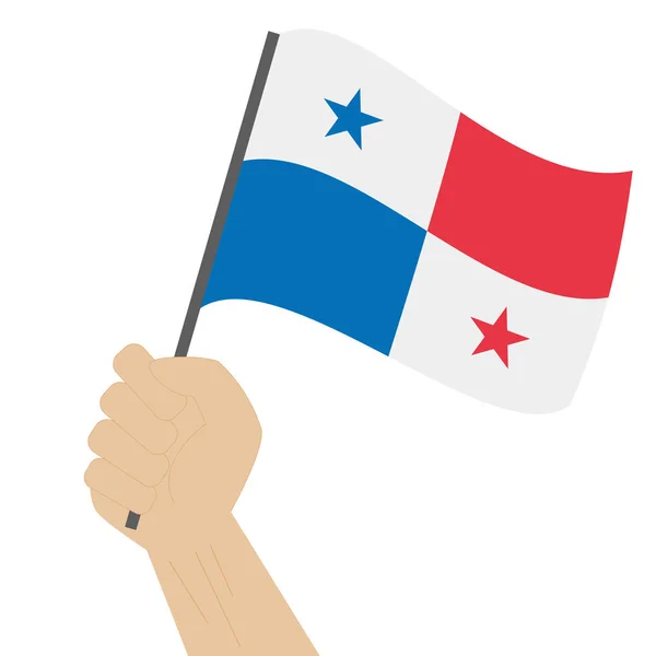 手里拿的提高的巴拿马国旗 — 图库矢量图片